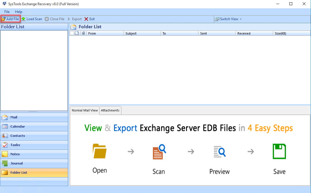Exchange Server Recovery Tool - Home Screen